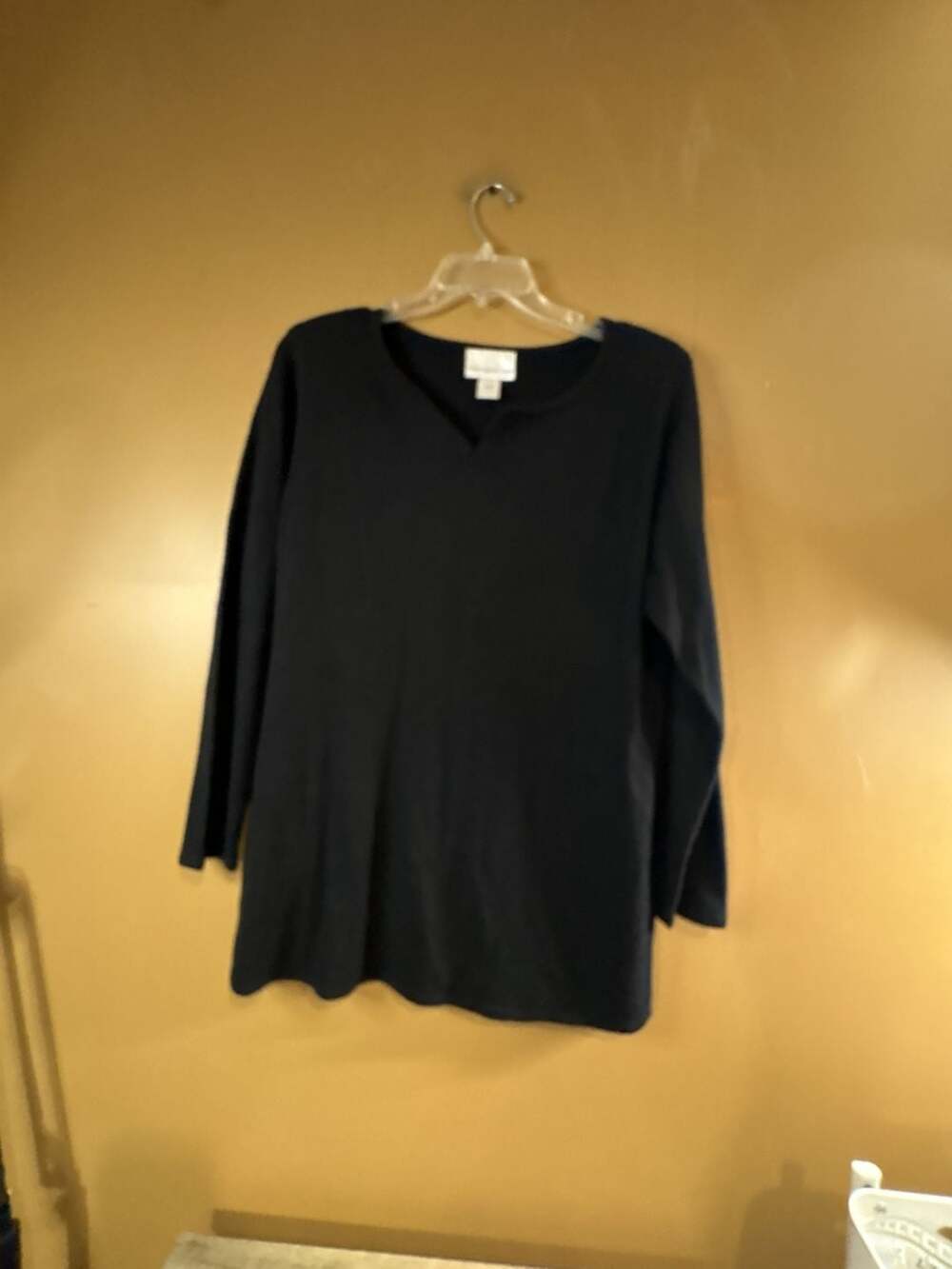 HC1103 Susan Graver Style Black Long Sleeve V-Neck Tunic Top XL